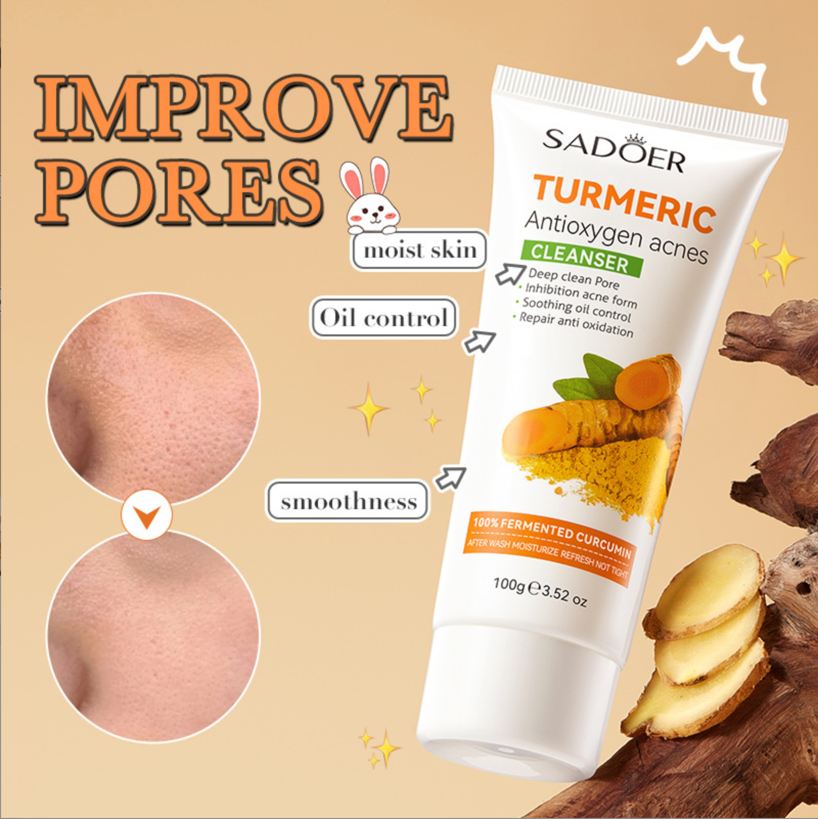 Turmeric Cleanser, suitable for all skin types, gently fights dark spots