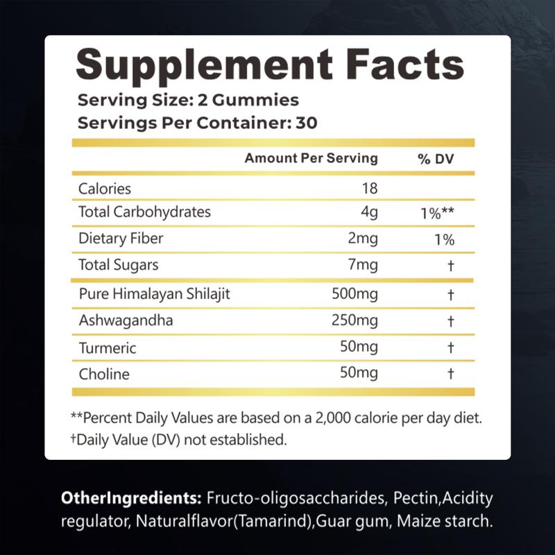 4 IN 1 Pure Himalaya Shilajit Gummies,with Ashwagandha、Turmeric、Choline&other herbs